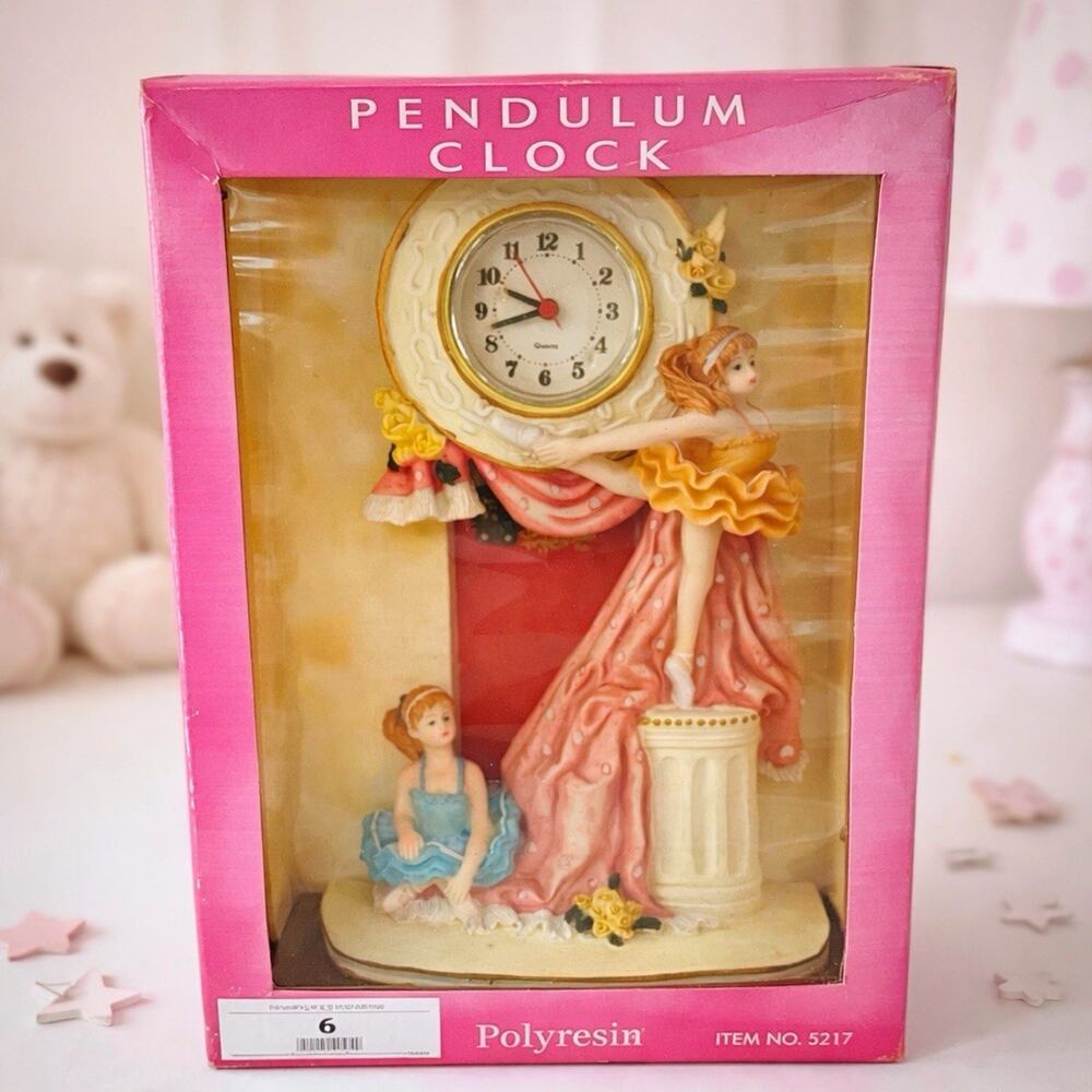 New Ballerina Figurine Pendulum Clock Polyresin Decorative w Box Quartz